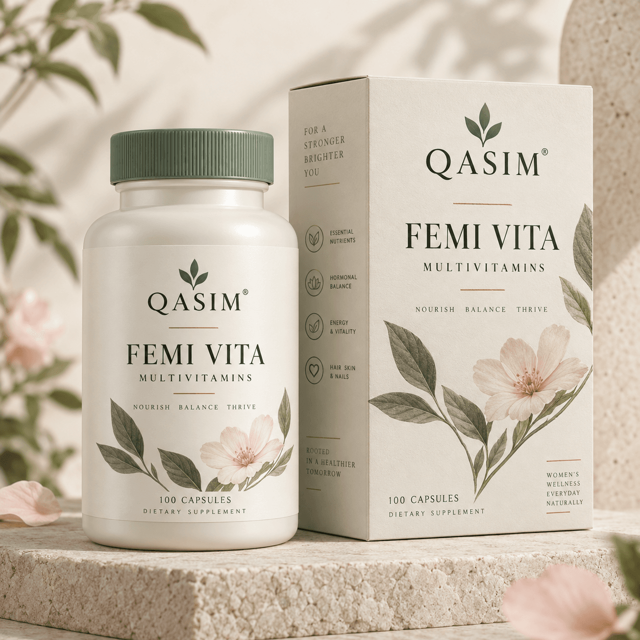 Qasim Femi Vita Multivitamins bottle and premium carton, 100 capsules